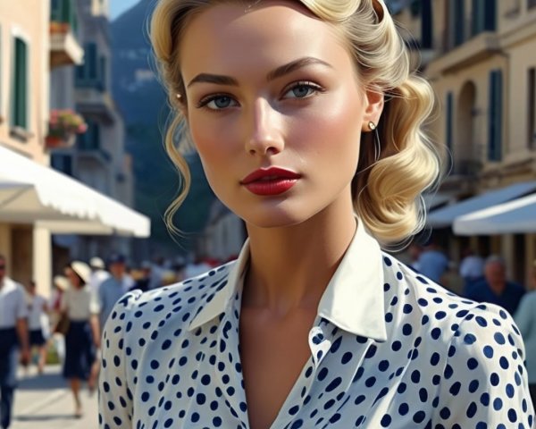 Stylish Woman in Bustling Outdoor Street Scene