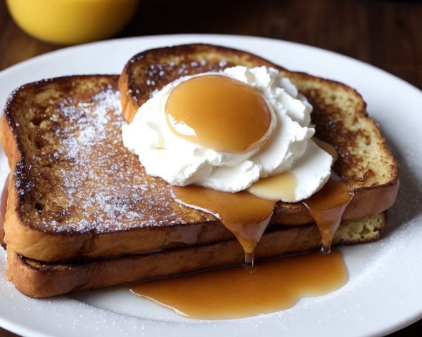 Golden Brown French Toast with Whipped Cream and Syrup