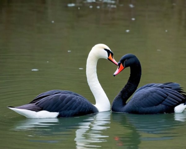 Elegant Swans Gliding on Calm Water with Ripples