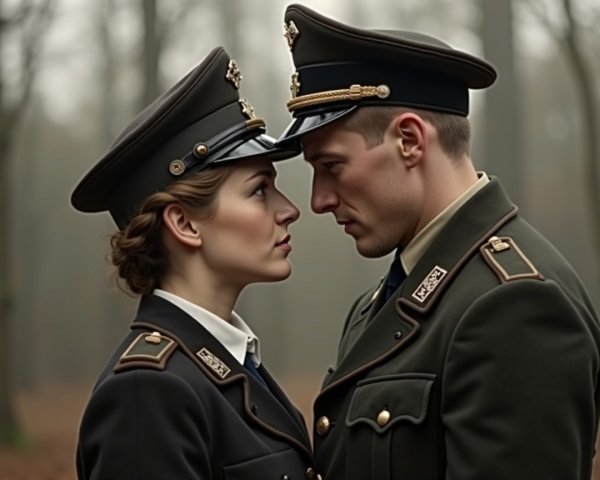 Military Personnel in Uniforms in Misty Forest