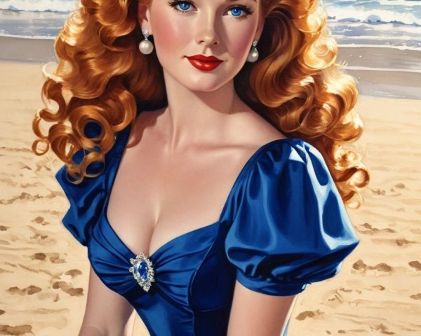 Vibrant Red-Haired Woman in Glamorous Beach Setting