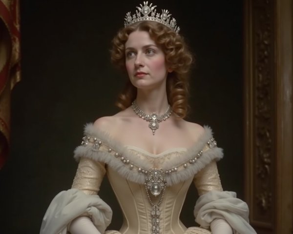 Regal Woman in Elegant Cream Gown and Tiara