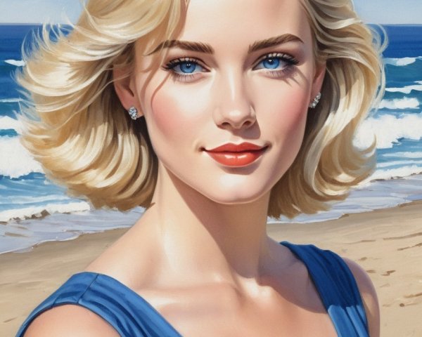 Portrait of a Woman with Blonde Hair and Blue Dress