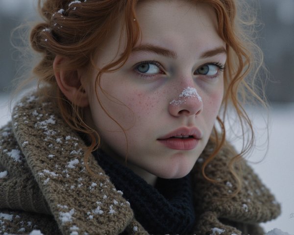 Close-Up Portrait of a Young Woman in Winter Setting