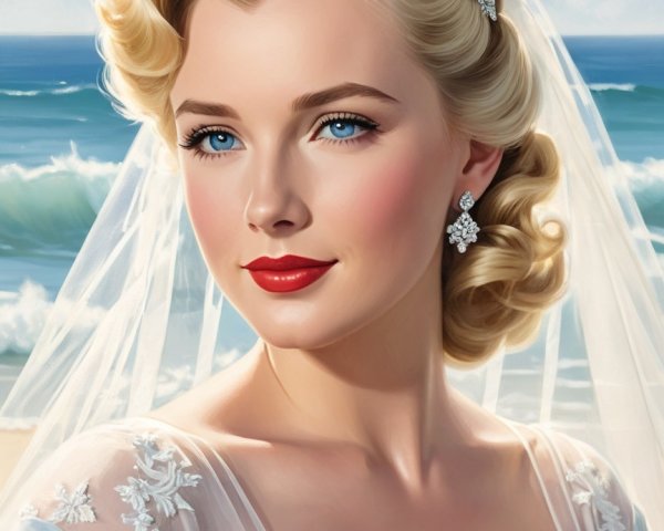 Bridal Portrait of Woman in Light Blue Gown at Beach