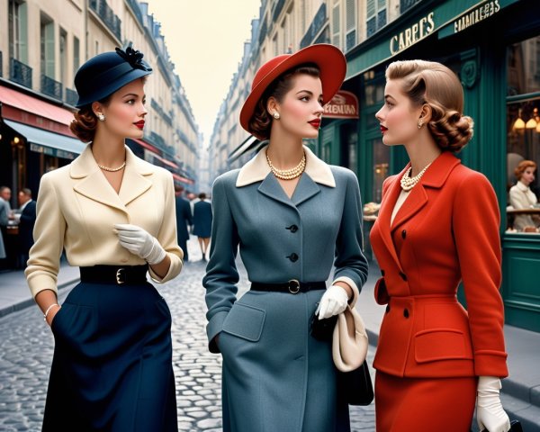 Elegant Vintage Fashion on a Parisian Cobblestone Street