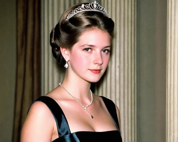 Elegant young woman in a black gown with tiara
