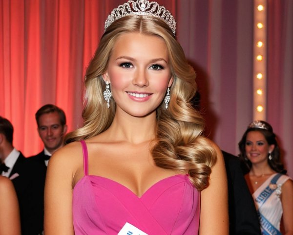 Young woman in pink gown with tiara at formal event
