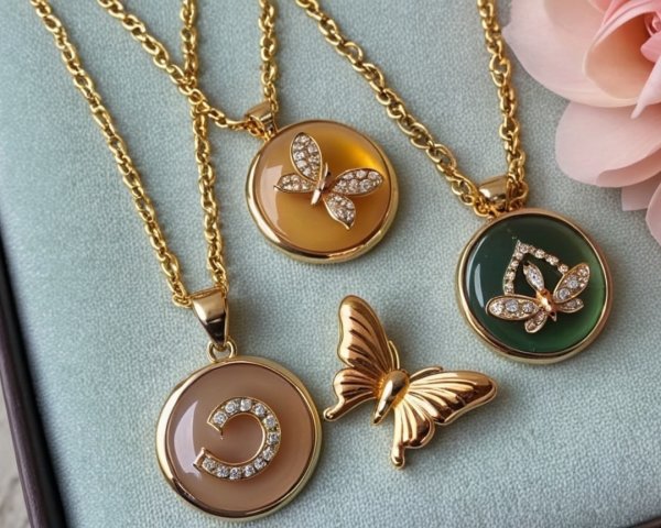 Elegant Necklaces with Butterfly Pendants and Brooch