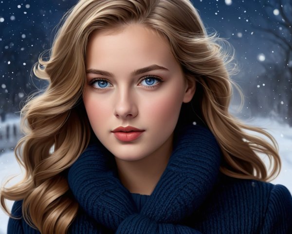 Young woman in winter attire in a snowy landscape