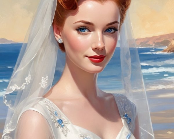 Bride in Wedding Gown by the Beach at Sunset