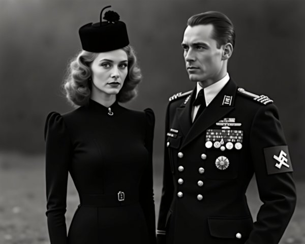 Stylish Couple in Vintage Attire with Dramatic Mood