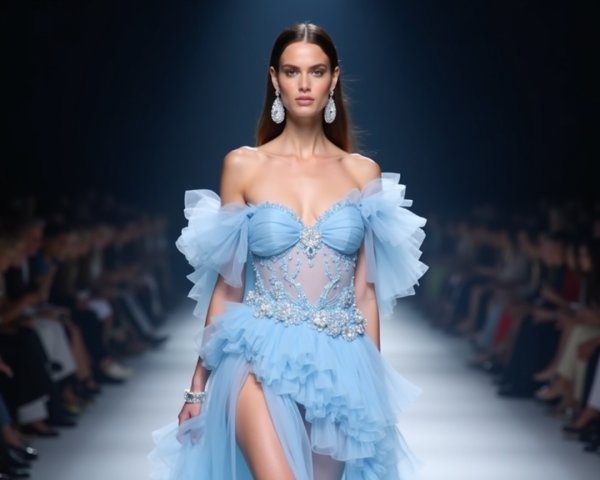 Elegant Light Blue Gown with Dramatic Features