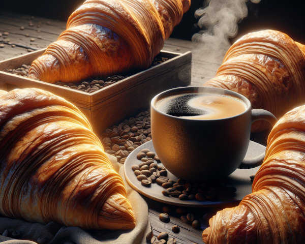 Croissants and Coffee in a Cozy Breakfast Setting