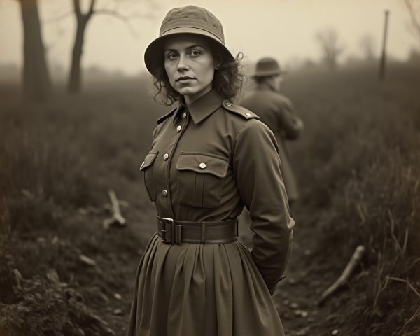 Vintage Military Uniform in Misty Field Setting