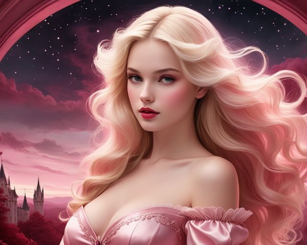 Dreamy Scene of a Woman in a Magical Landscape