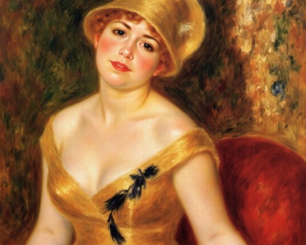 Portrait of a Woman in Yellow Dress and Golden Hat