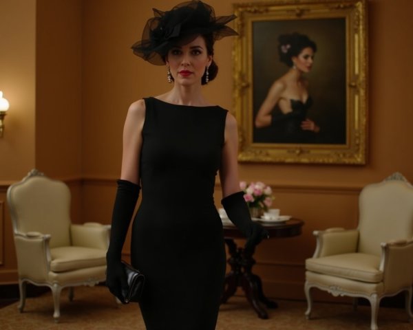 Elegant Woman in Black Dress in Lavish Room