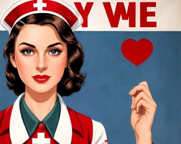 Vintage Nurse Poster with Heart Symbol and Care Message