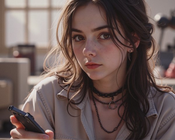 Young woman with flowing hair in a stylish setting
