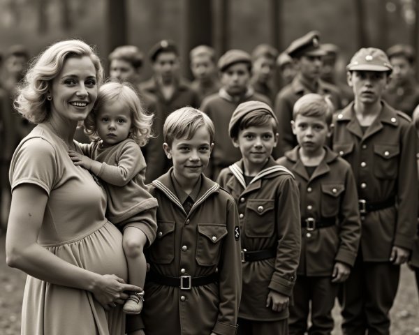 Nostalgic Photograph of Children in Military Uniforms