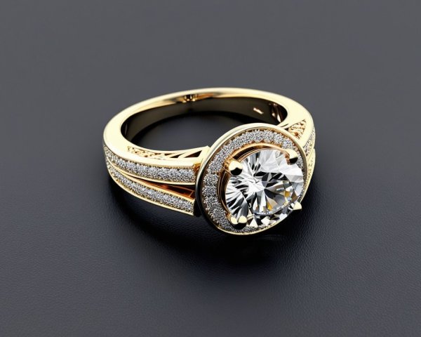 Elegant Round Diamond Halo Ring in Gold Band