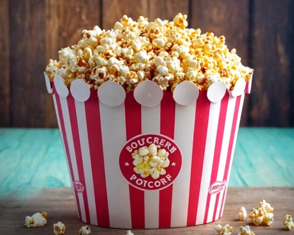 Overflowing Red and White Popcorn Bucket with Kernels