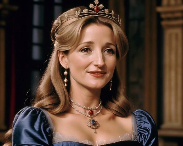 Elegantly Dressed Woman in Royal Blue Gown and Tiara