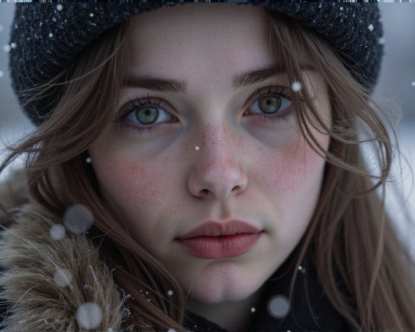 Close-Up Portrait of a Young Woman in Winter Setting