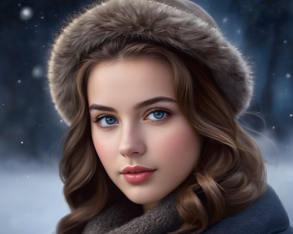 Winter Portrait of a Young Woman in a Snowy Setting