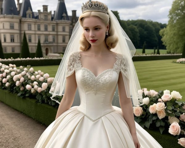 Bride in Ivory Gown in a Romantic Garden Setting