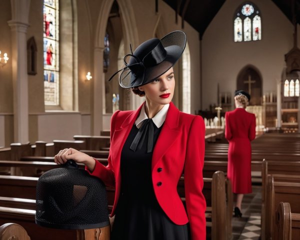 Stylish Women in Church with Colorful Stained Glass