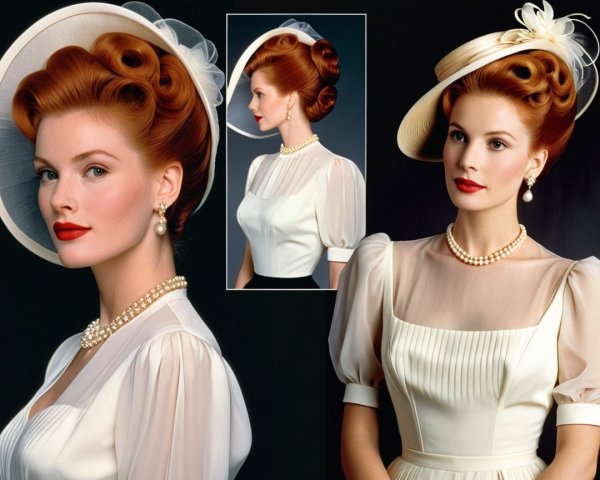 Glamorous Woman in Vintage White Dress and Accessories