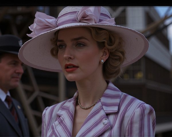 Vintage Fashion Scene with Pastel Stripes and Hat