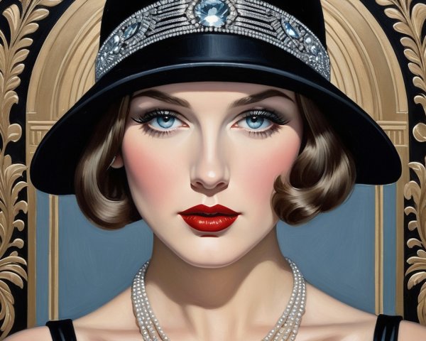 Elegant Woman in Vintage Hat with Glamorous Details