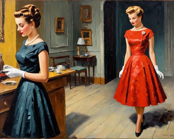Vintage 1950s Fashion in Elegant Room Setting
