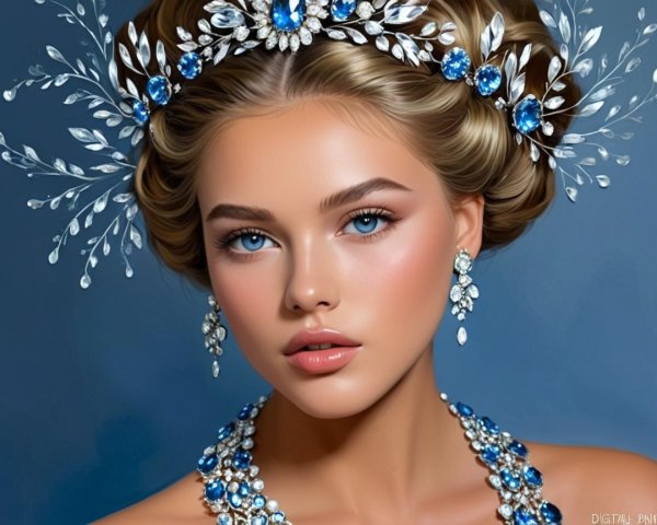 Portrait of a woman with blue eyes and elegant accessories