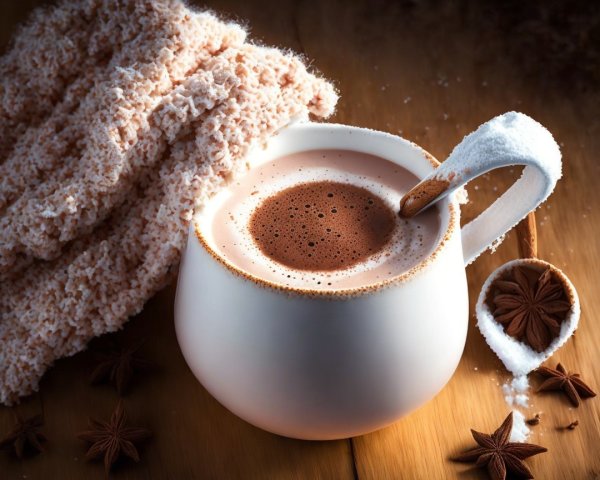 Cozy Hot Chocolate Scene with Rustic Elements