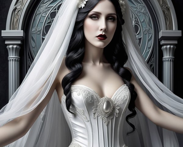 Elegant Bride in Luxurious Wedding Gown with Veil