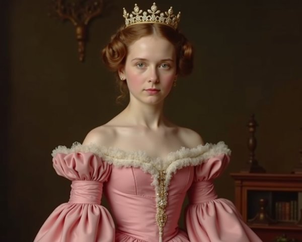 Young Woman in Lavish Pink Gown with Crown