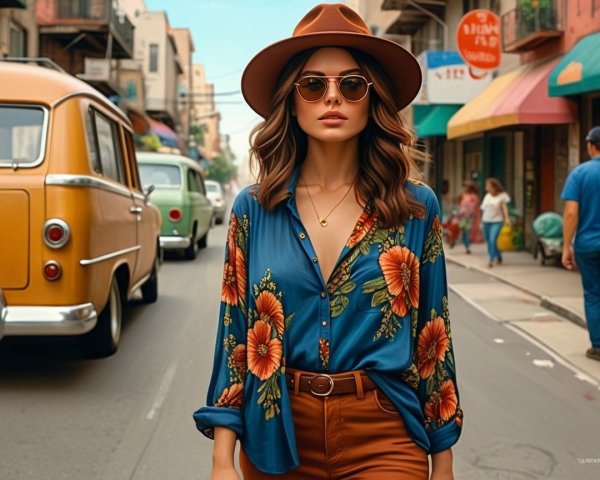 Stylish Woman in Vibrant Urban Street Setting