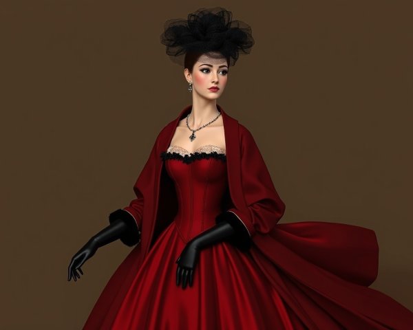 Elegant Woman in Red Gown with Lace Detailing