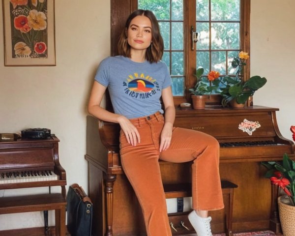 Cozy Vintage Interior with Woman on Piano