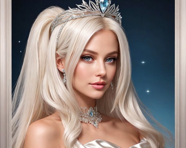 Elegant Young Woman in Satin Gown and Tiara