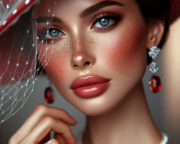 Close-up Portrait of a Woman with Blue Eyes and Freckles