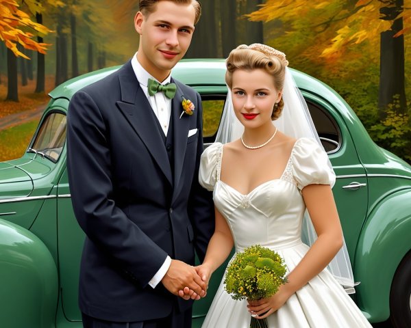 Stylish Couple in Vibrant Autumn Wedding Scene