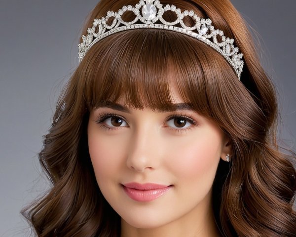 Young woman with tiara and elegant makeup features