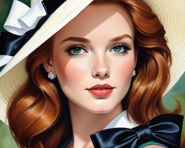 Portrait of a Woman in Green Dress with Red Hair