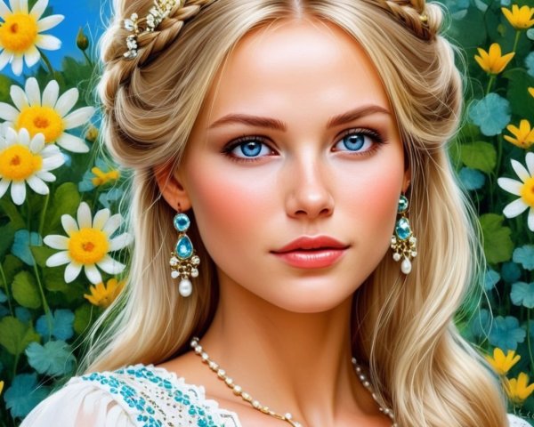 Young Woman with Braided Hair and Floral Accents