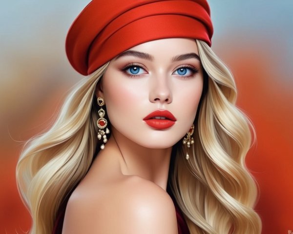 Portrait of a Young Woman with Blonde Hair and Beret